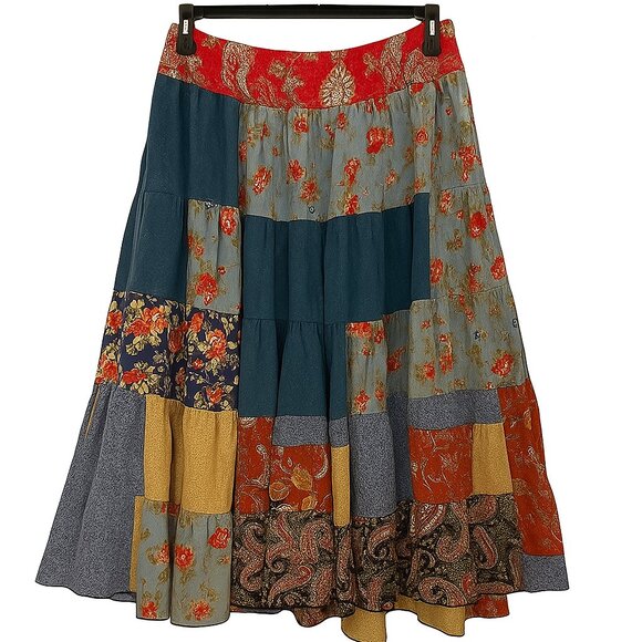 Vintage Soulful Stitches Patchwork Floral Maxi Skirt | Size 3XL | Boho Chic | EU - Picture 1 of 7